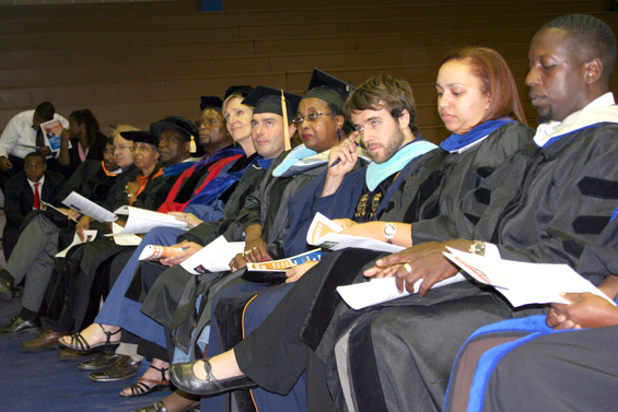 faculty listen to the University Address by President Ivory V. Nelson