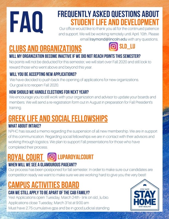 Student Life Development FAQs