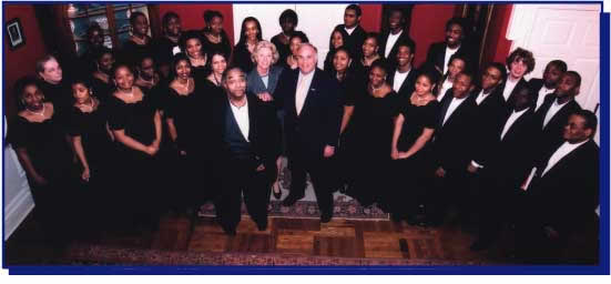 new Pennsylvania Governor Edward G. Rendell (D-Pa.) and his wife, Judge Marjorie O. Rendell (center) with the Lincoln University Choir