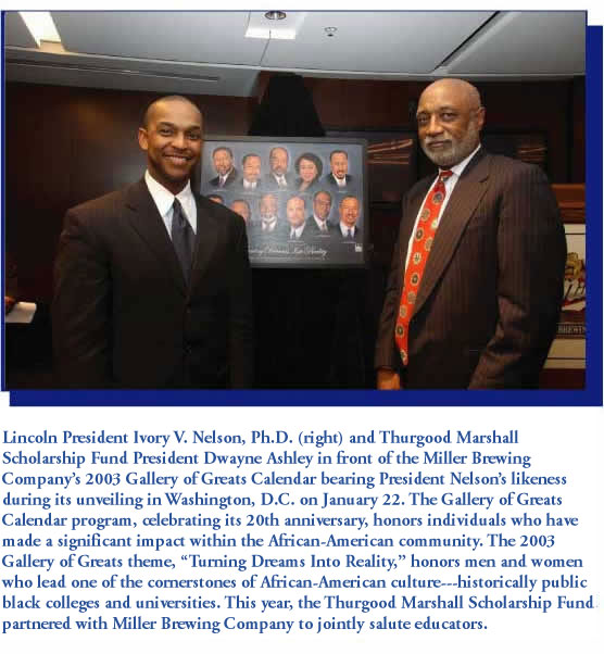 Lincoln President Ivory V. Nelson and Thurgood Marshall Scholarship Fund President Dwayne Ashley
