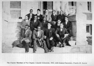Charter Members of Nu Chapter, Lincoln University, 1912 with General Secretary 