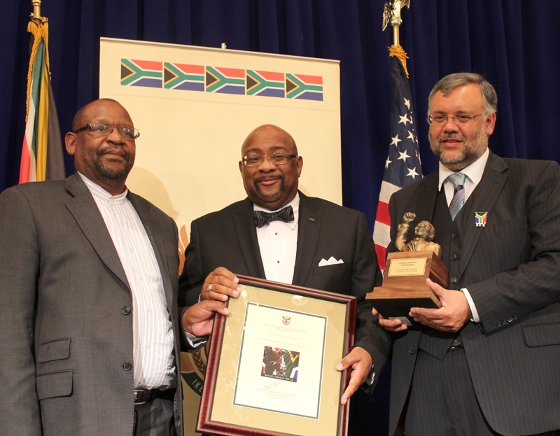 Ebrahim Rasool (pictured, right), South Africa’s ambassador to the United States. Lincoln University President Robert R. Jennings (pictured, center)