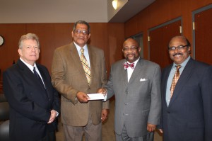 left to right: Professor R. Neal Carlson, Dr. Robert E. Millette, LU President Robert R. Jennings, and Dr. Ganga Ramdas